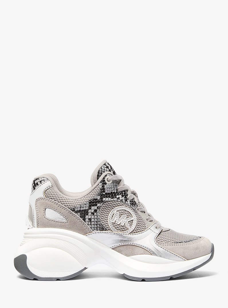 Zuma Snake Embossed Leather and Mesh Trainer in QUARRY GREY | Michael Kors