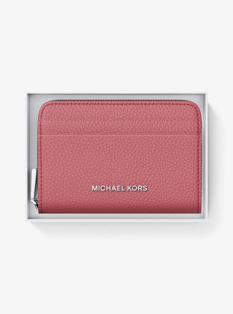 Porta carte di credito zip-around Jet Set piccolo in pelle martellata in PALISSANDRO | Michael Kors