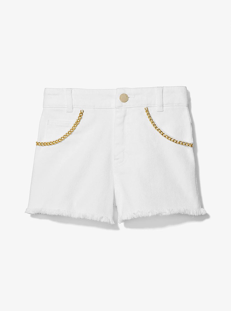 Shorts de denim el&aacute;stico con adorno de cadena in BLANCO | Michael Kors