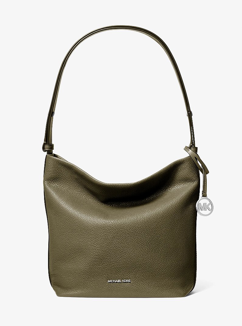 Roey Medium Pebbled Leather Bucket Messenger Bag in OLIVE | Michael Kors