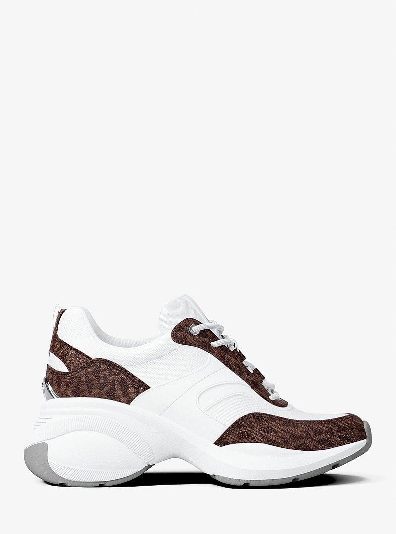 Kaia Signature Logo Trainer in OP WHT/BROWN | Michael Kors