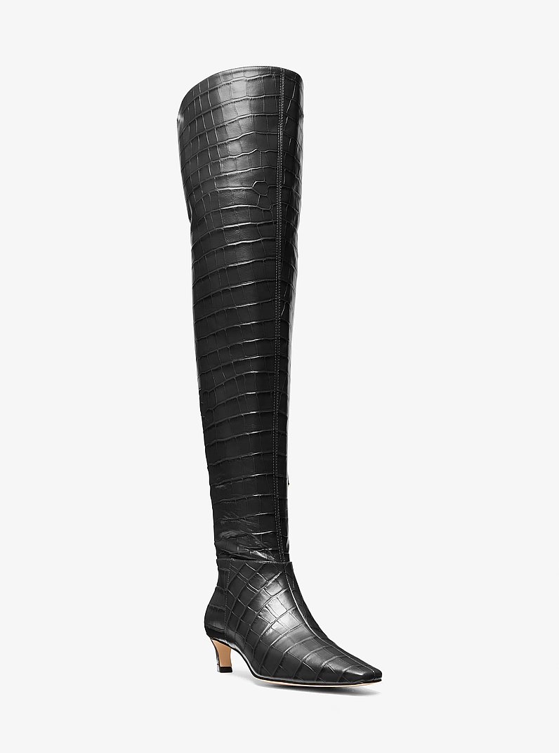 Botte Cosmo en cuir gaufr&eacute; &agrave; motif de crocodile in NOIR | Michael Kors