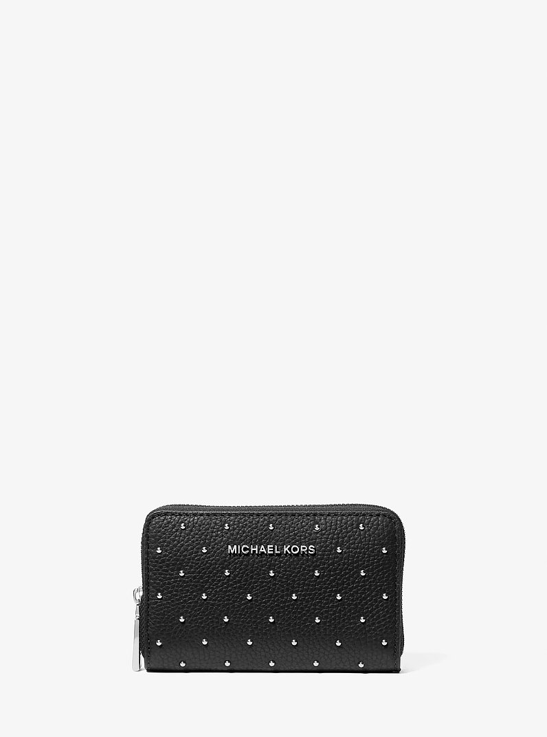 Petit portefeuille Jet Set en cuir grain&eacute; clout&eacute; in NOIR | Michael Kors