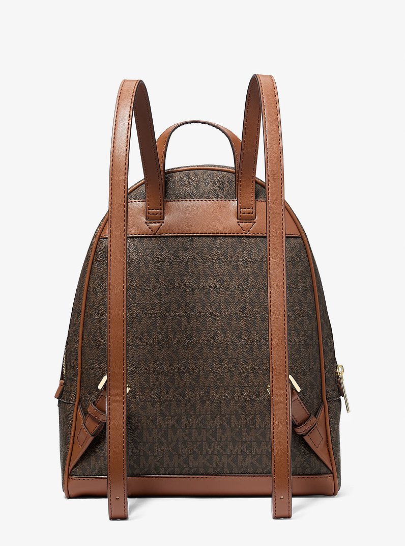 Rhea Medium Signature Logo Backpack in BROWN | Michael Kors