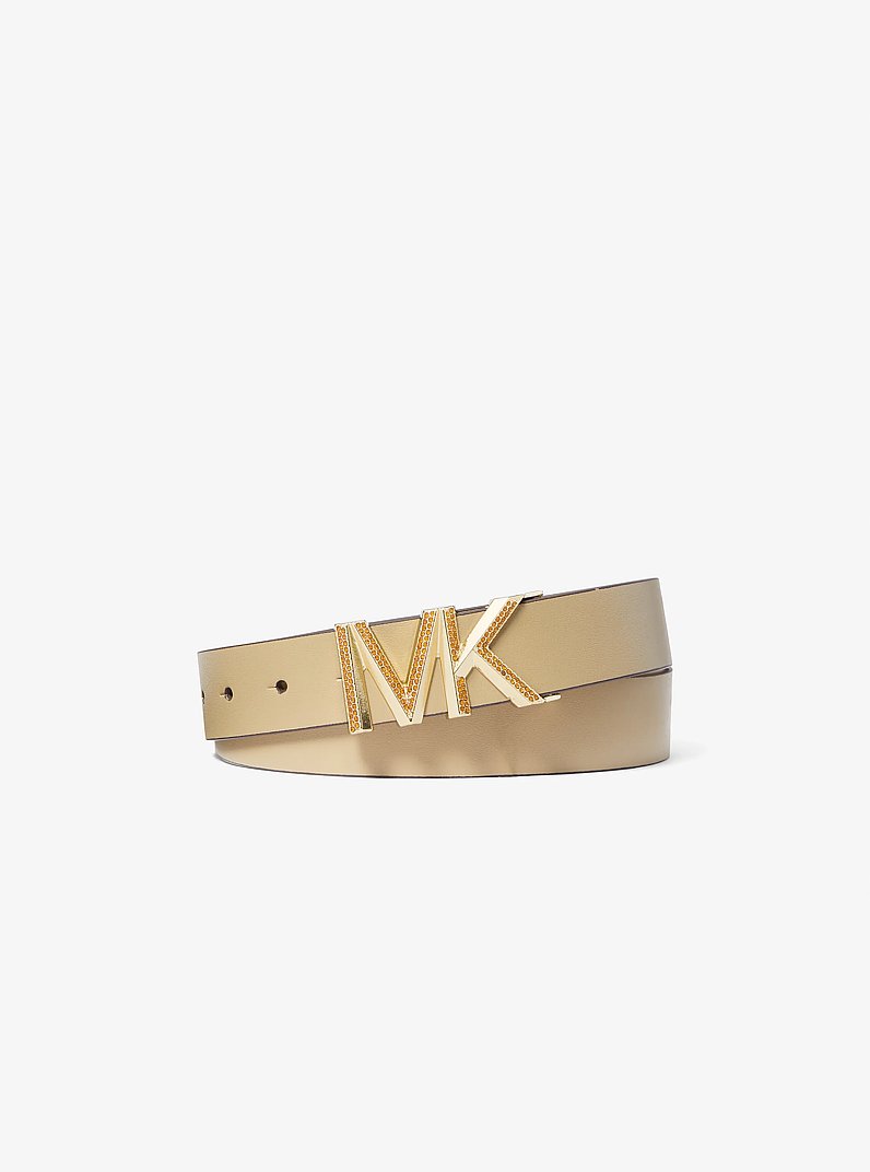 Pav&eacute; Logo Embellished Leather Waist Belt