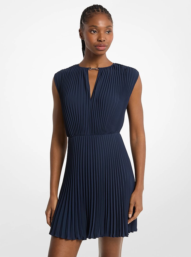 Mini-robe pliss&eacute;e en cr&ecirc;pe satin&eacute;e au dos in MIDNIGHTBLUE | Michael Kors