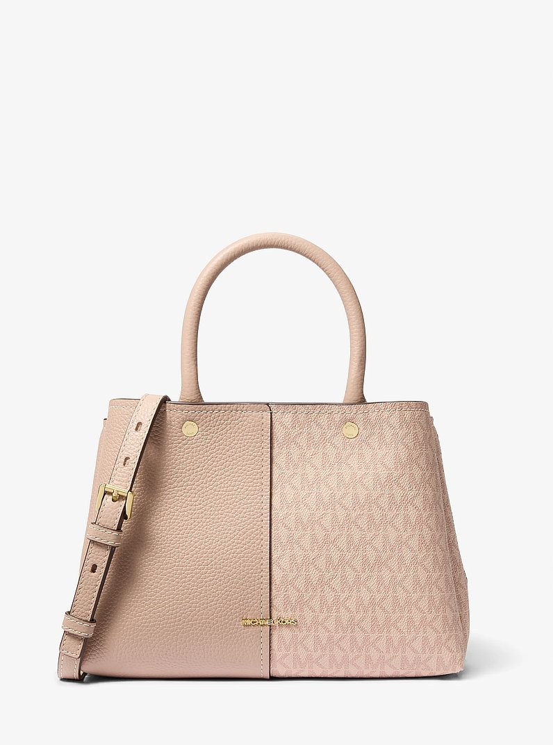 Flora Medium Signature Logo and Leather Satchel in BALLET | Michael Kors