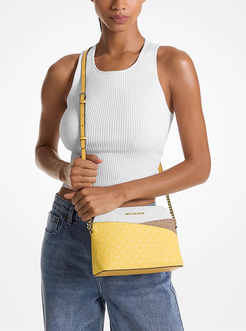 Jet Set Travel Medium Color-Block Signature Logo Dome Crossbody Bag in DSY YLW MLTY | Michael Kors