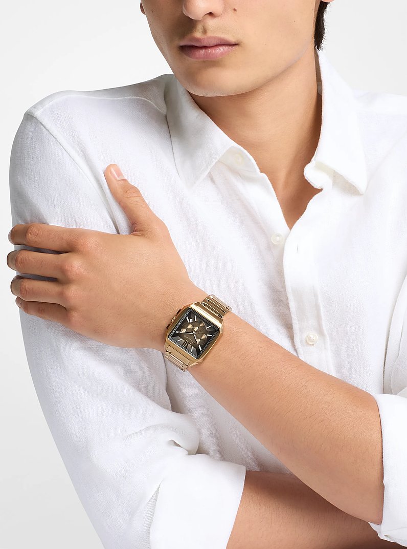 Hayes Oversized Brushed Beige Gold-Tone Sport Watch in BEIGE GOLD | Michael Kors