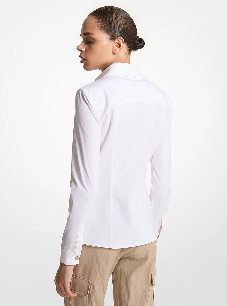 Stretch Cotton Poplin Safari Shirt in OPTIC WHITE | Michael Kors