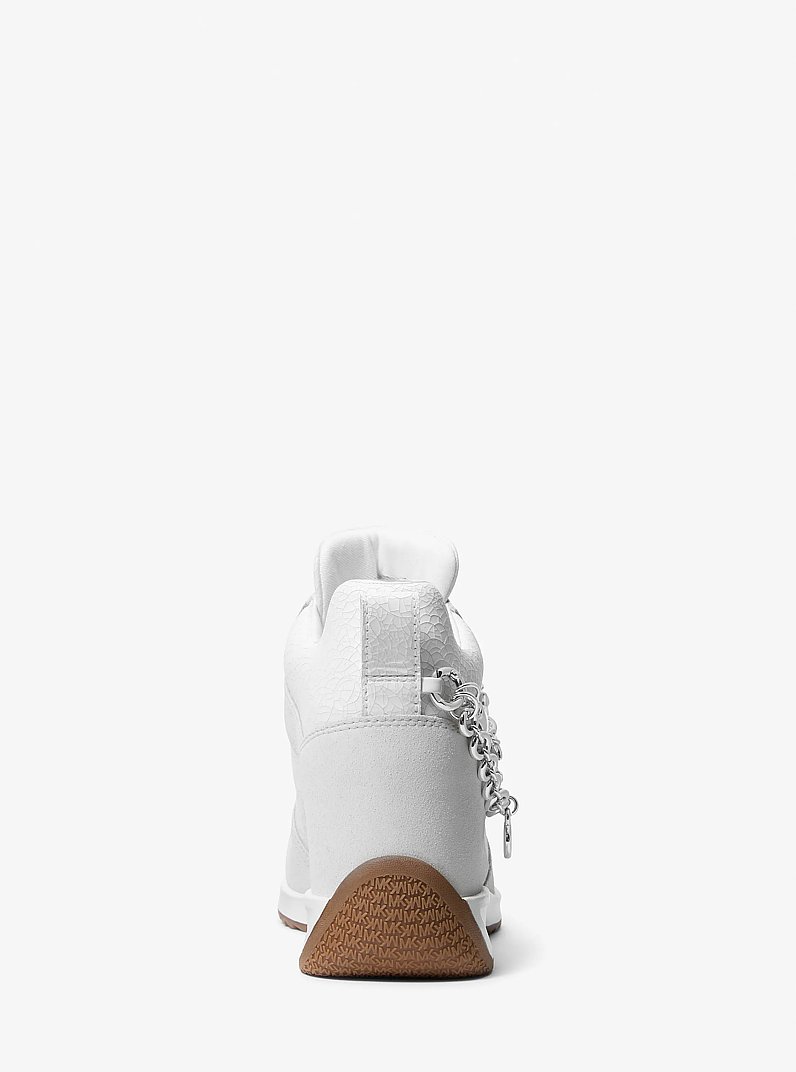 Nikko S2 Embellished Mixed-Media Wedge Trainer in OPTIC WHITE | Michael Kors