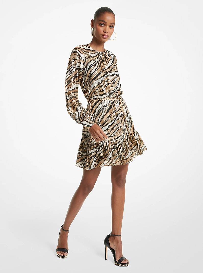Zebra Fil Coup&eacute; Belted Mini Dress