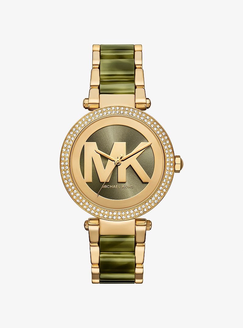 Parker Pav&eacute; Gold-Tone Acetate Watch in TOMILLO | Michael Kors