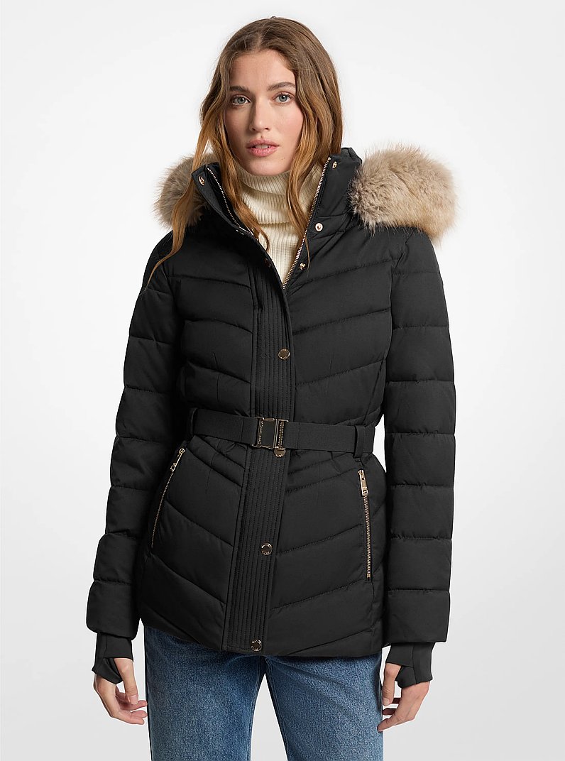 Veste matelass&eacute;e compacte &agrave; garniture en fausse fourrure in NOIR | Michael Kors