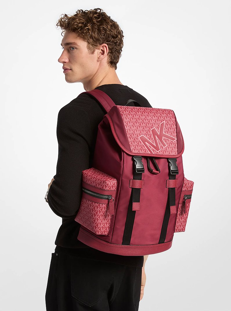 Cooper Signature Logo and Nylon Backpack in CHERRY | Michael Kors