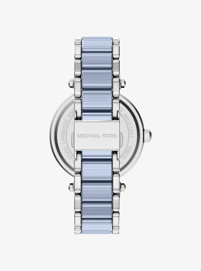 Oversized Parker Pav&eacute; Blue-Tone Watch in SILVER | Michael Kors