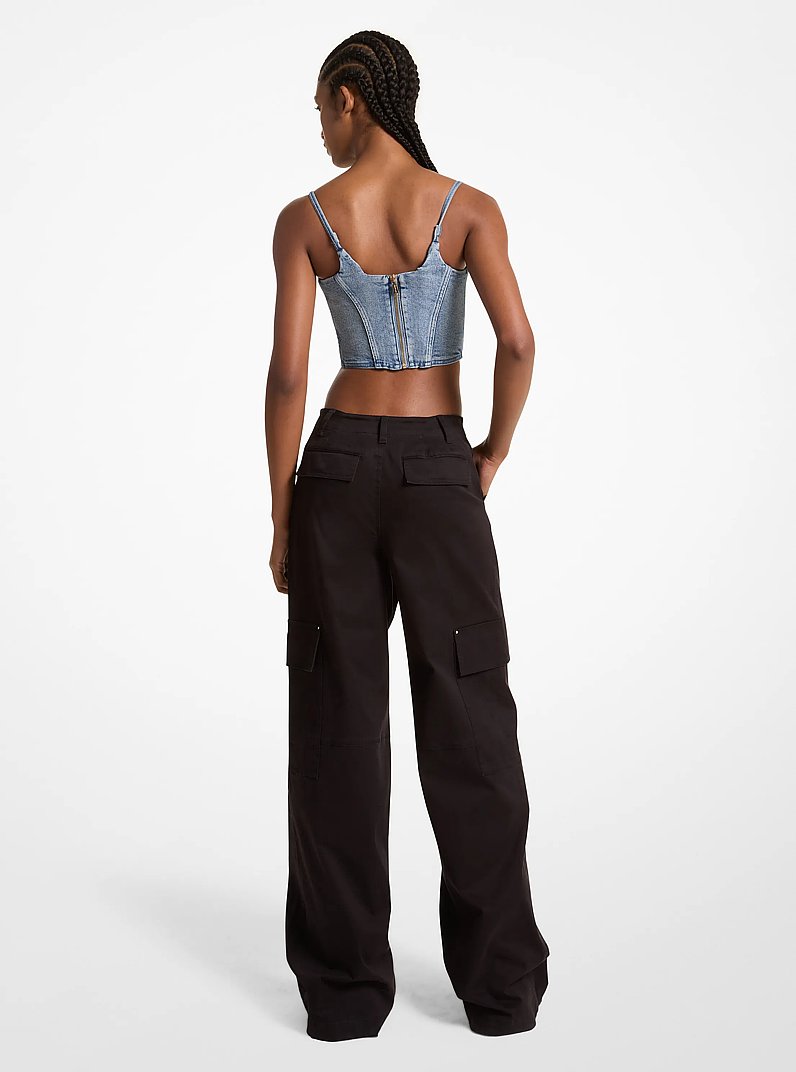 Pantal&oacute;n cargo de pierna ancha de algod&oacute;n org&aacute;nico el&aacute;stico in NEGRO | Michael Kors
