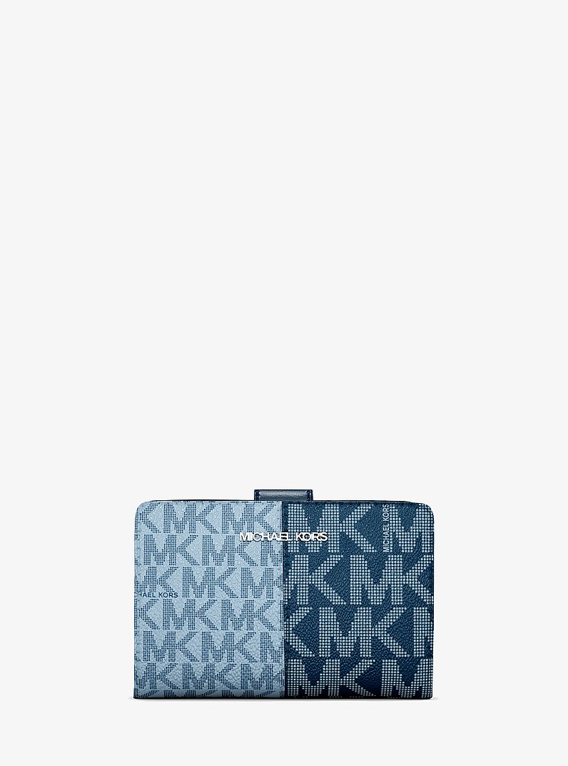 FILE_2021_4 #LOGO刻印レザーウォレット(T.BLUE) Jet Set Medium Two-Tone Logo Wallet in NAVY MULTI - Sale | Michael