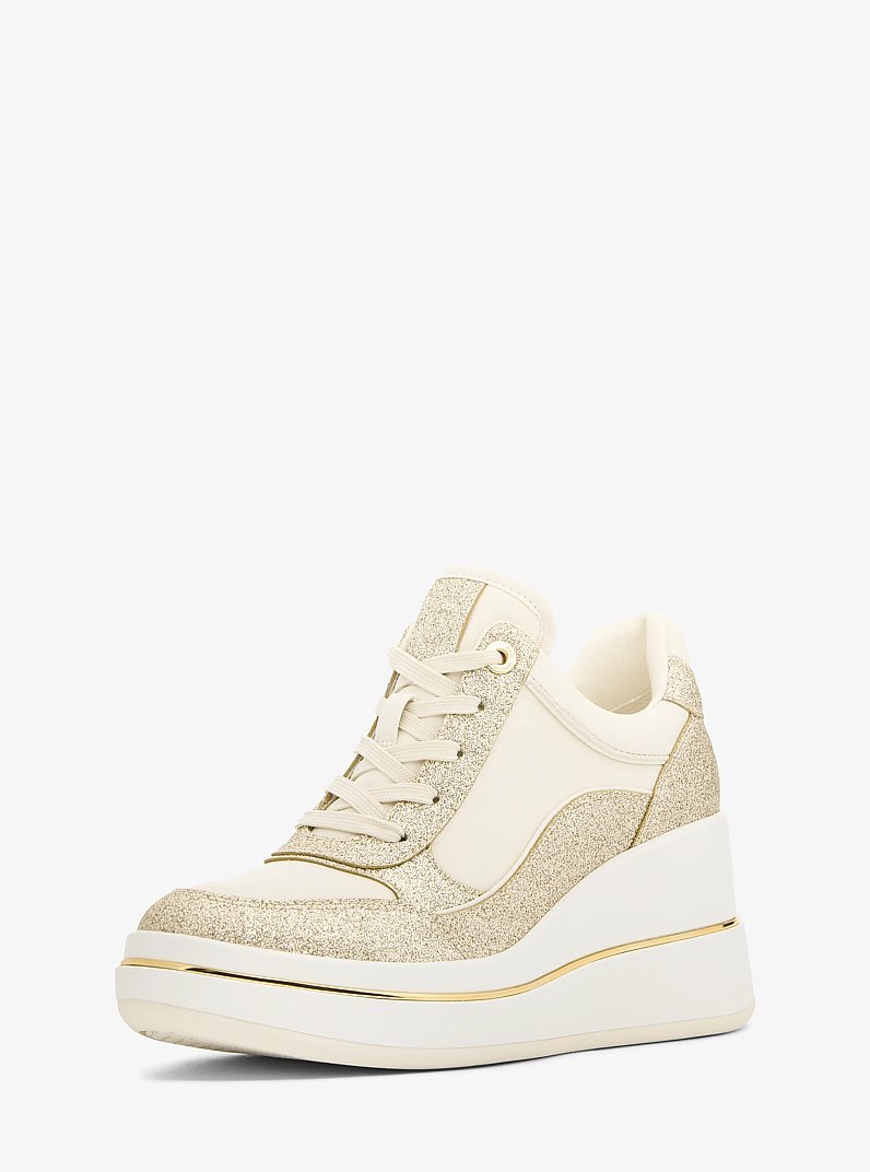 Emmy Signature Logo and Leather Wedge Trainer in PALE GOLD | Michael Kors