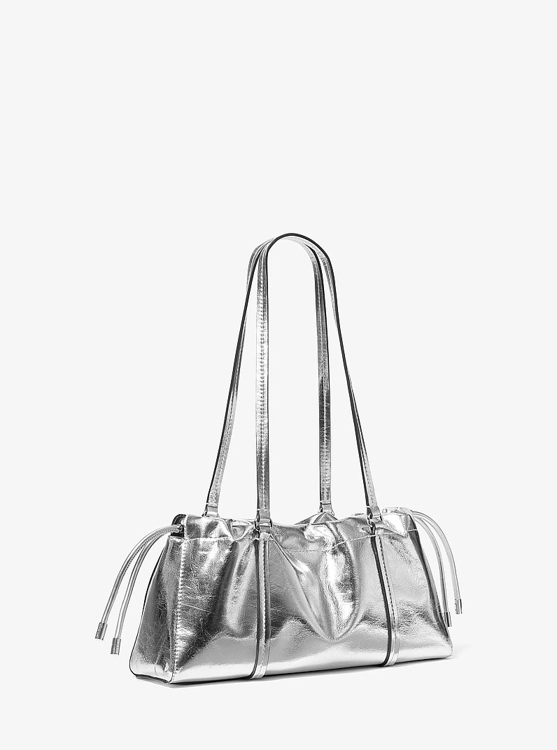 Matilda Small Metallic Cinched Shoulder Bag in SILVER | Michael Kors
