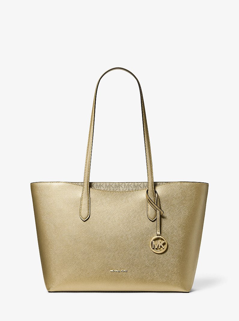 Arden Large Metallic Top-Zip Tote Bag in PALE GOLD | Michael Kors
