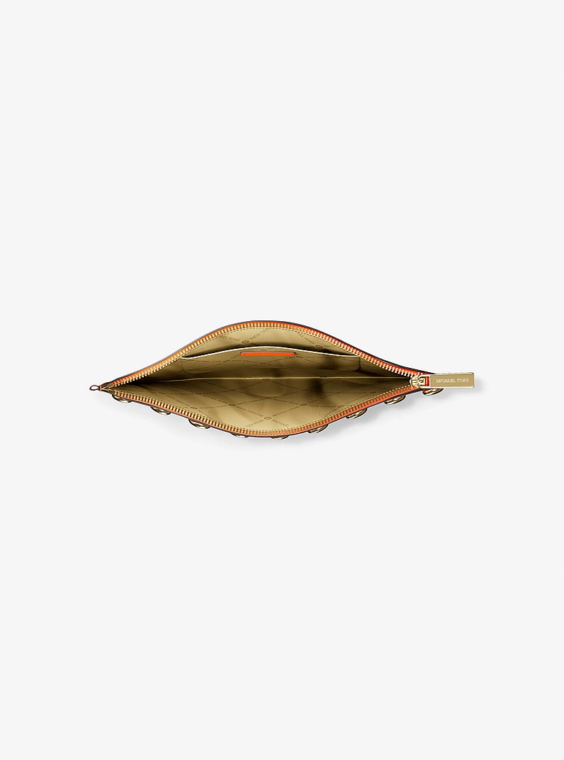 Jet Set Large Studded Pebbled Leather Wristlet in RED CLAY | Michael Kors