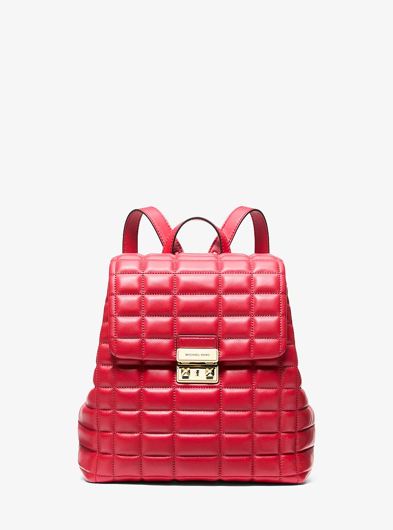 Tribeca Small Quilted Leather Backpack in CRIMSON | Michael Kors