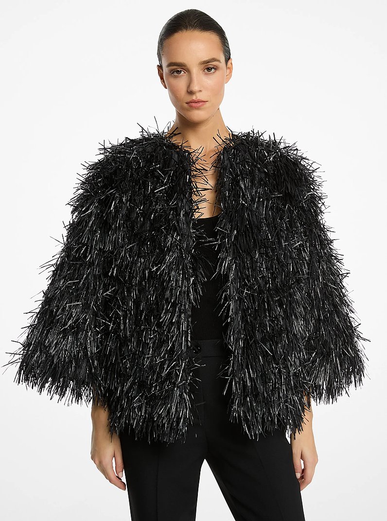 Hand-Embroidered Fringe Chubby Jacket