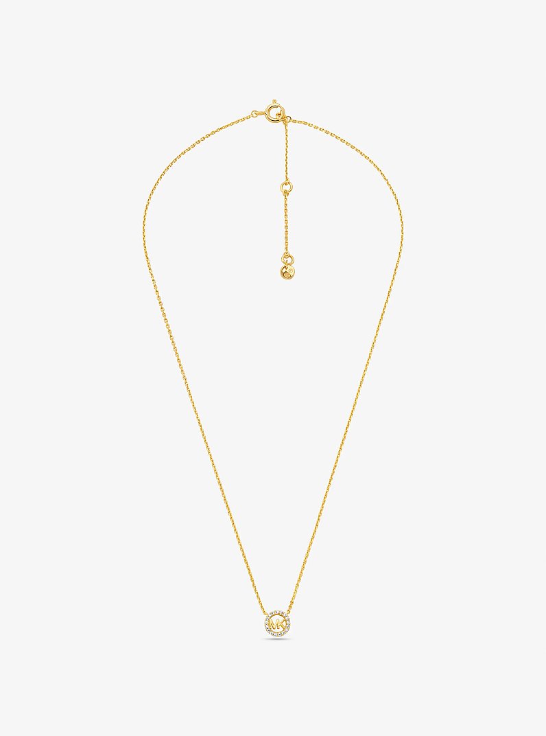 Collana con ciondolo Fulton in argento sterling placcato in metallo prezioso con logo e pav&eacute; in ORO | Michael Kors