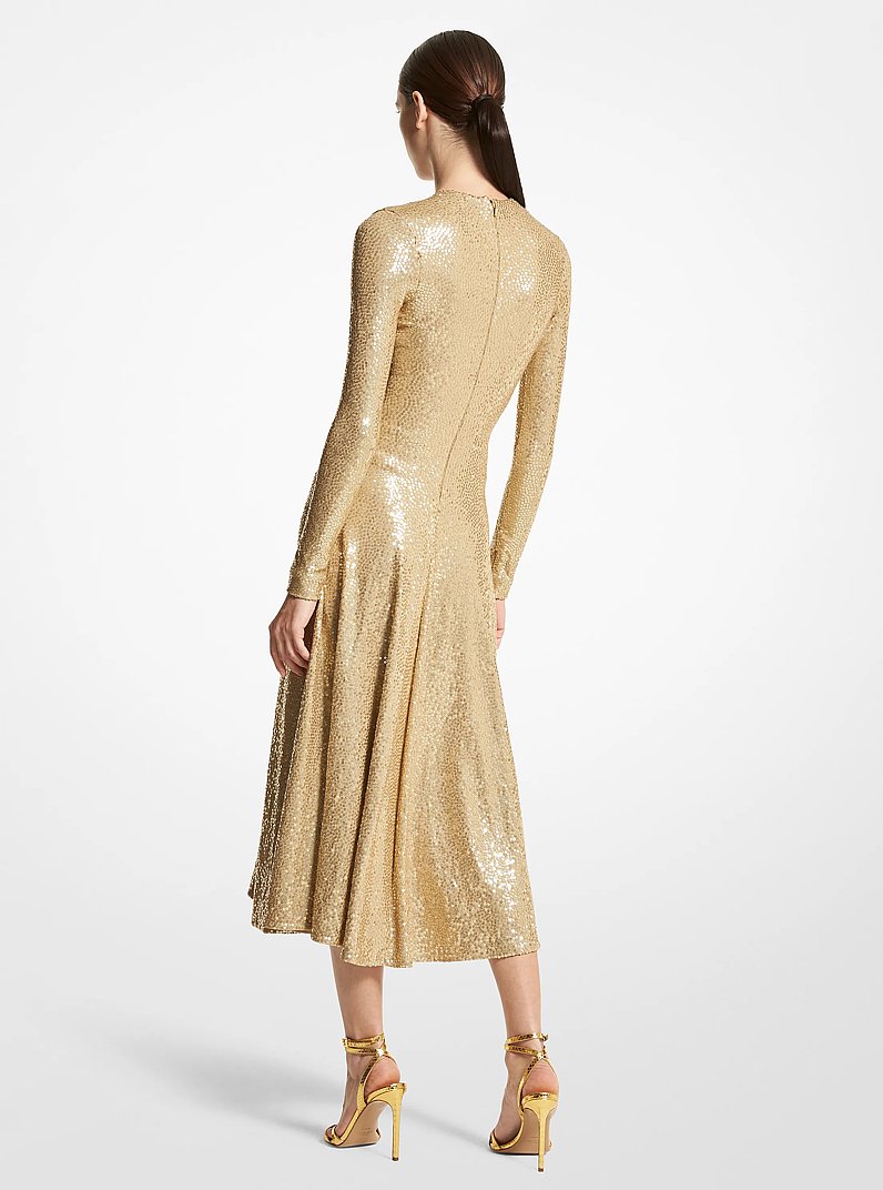 Hand-Embroidered Sequin Stretch Jersey Dance Dress in DUNE | Michael Kors