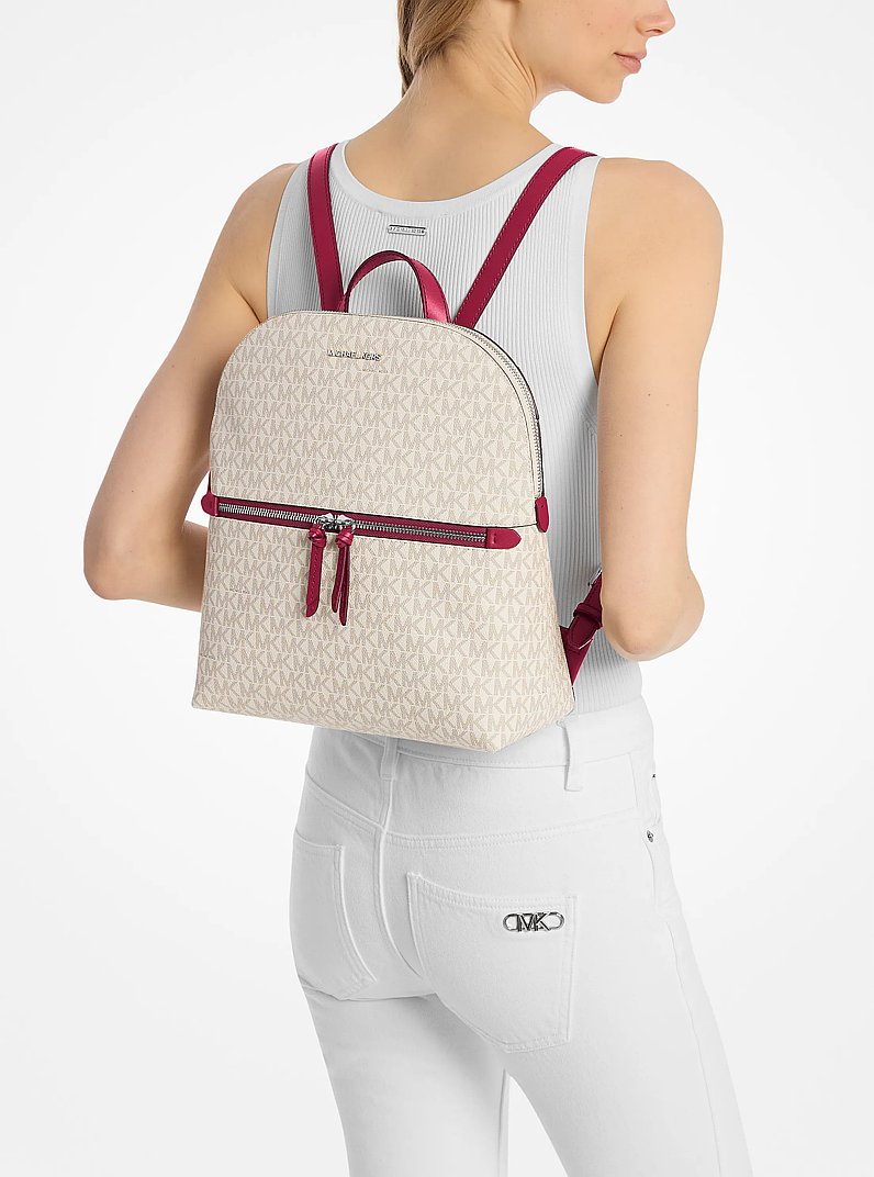 Dallas Medium Signature Logo Backpack in DARK RASPBERRY MULTI | Michael Kors
