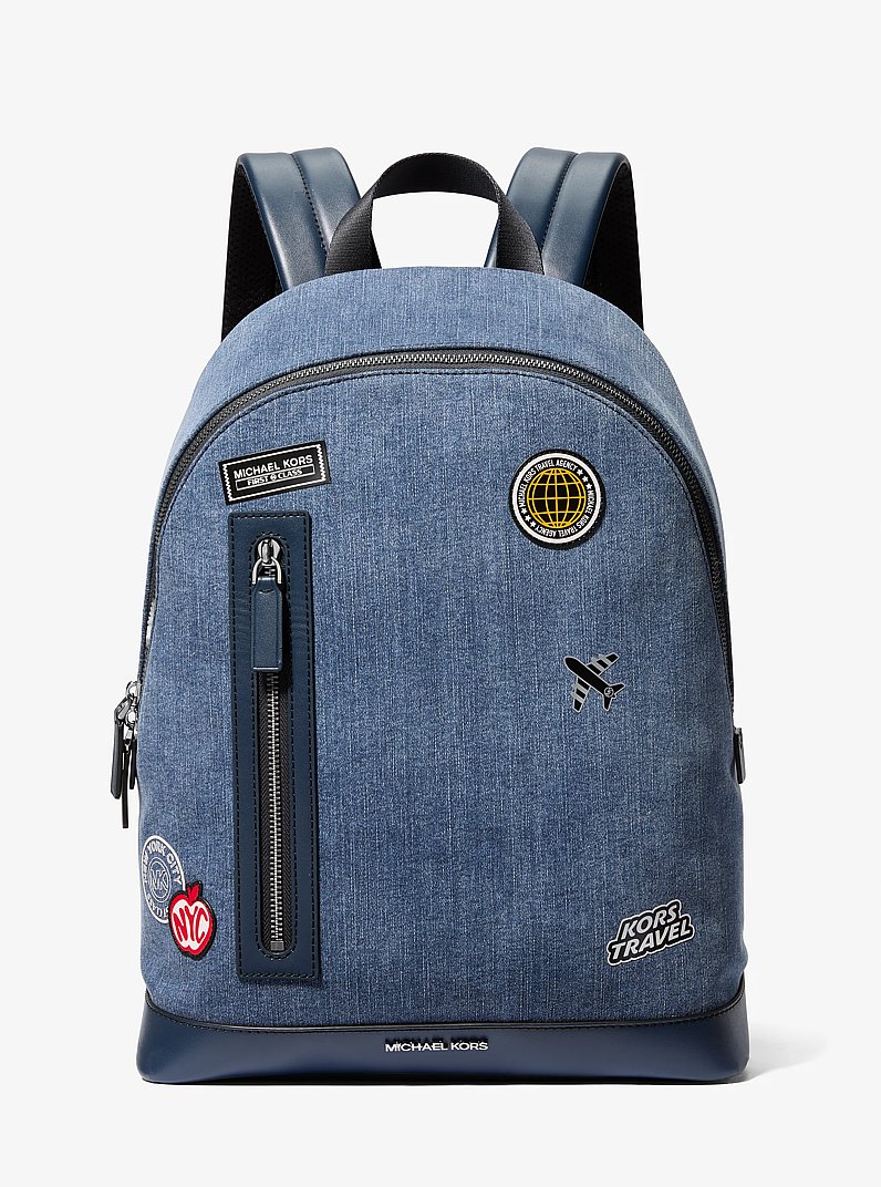Cooper Slim Embellished Denim Commuter Backpack in DENIM | Michael Kors
