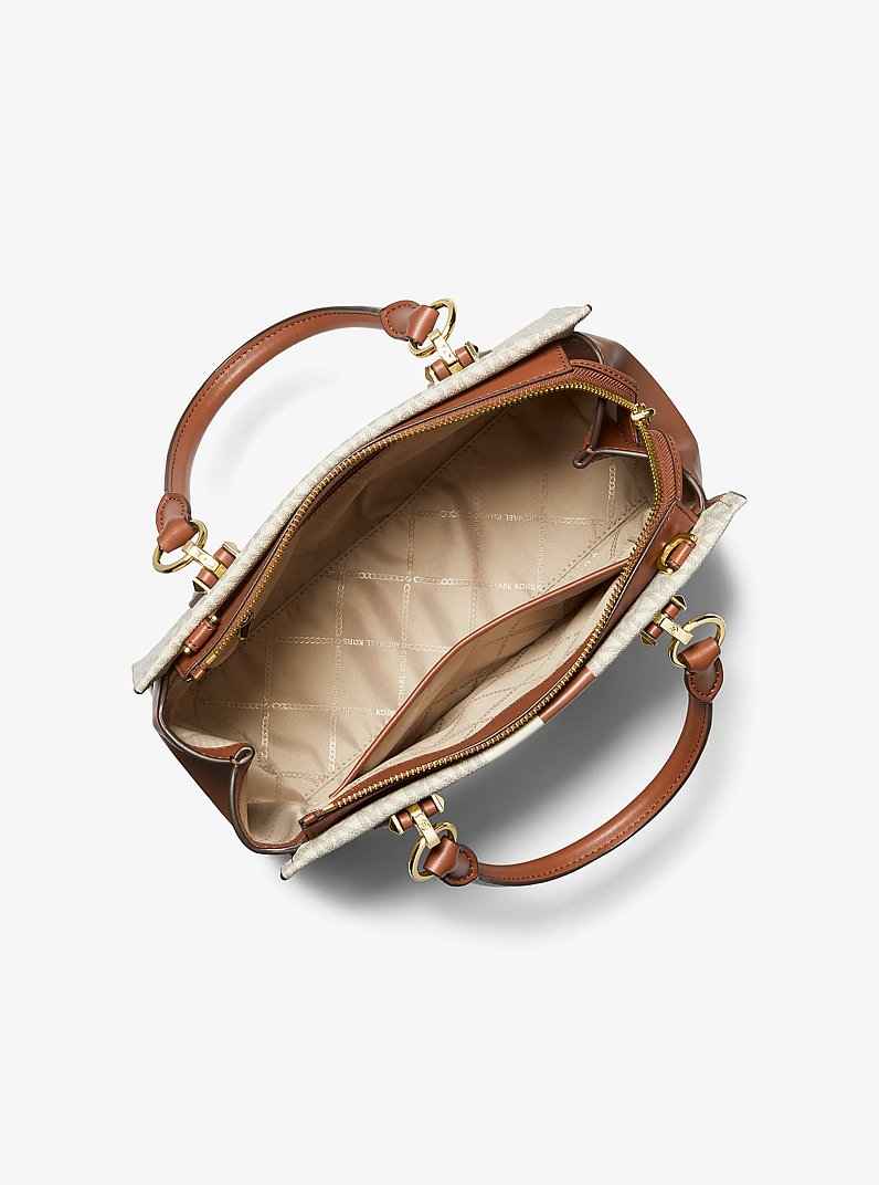Henkeltasche Marilyn Medium mit Logo und Streifen in VANILLE/LUGGAGE | Michael Kors