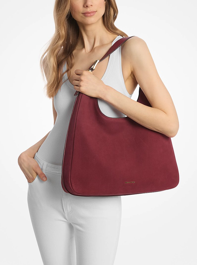 Nolita Large Nubuck Hobo Shoulder Bag in MULBERRY | Michael Kors