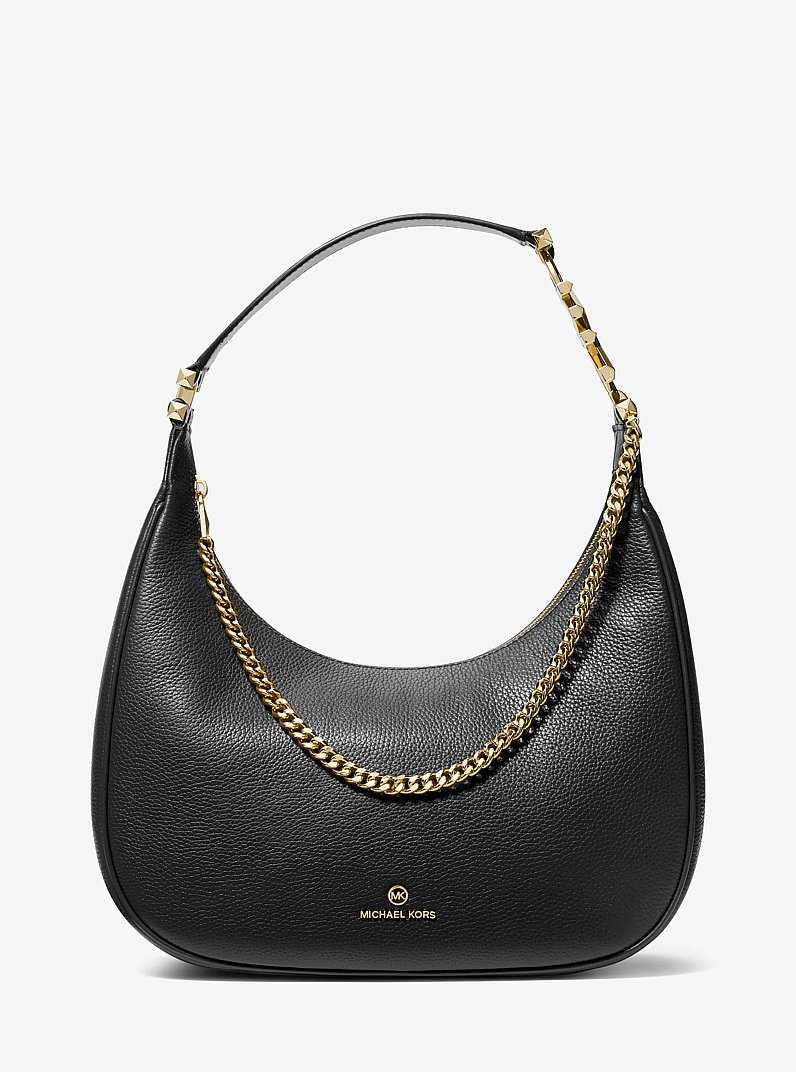 Piper Large Pebbled Leather Shoulder Bag in BLACK | Michael Kors