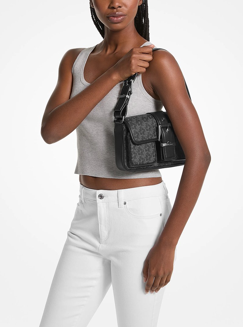 Colby Medium Empire Signature Logo Shoulder Bag in BLACK | Michael Kors