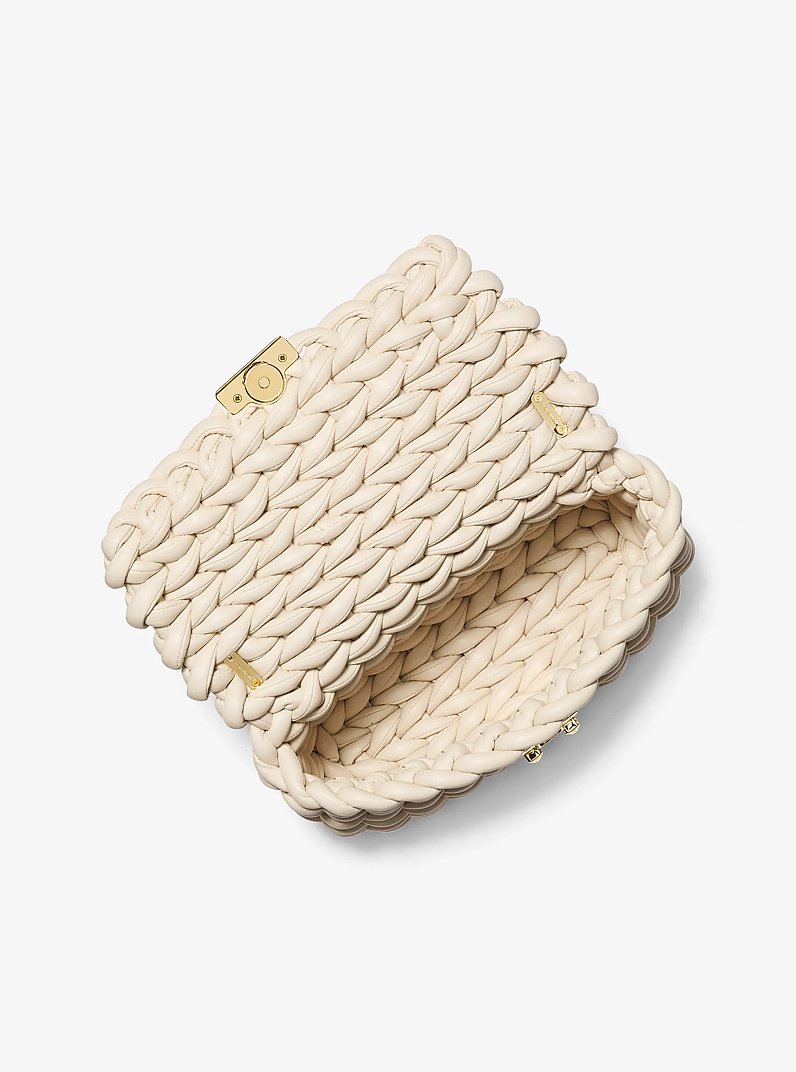 Borsa a spalla Tribeca grande in pelle intrecciata a mano in CREMA CHIARO | Michael Kors