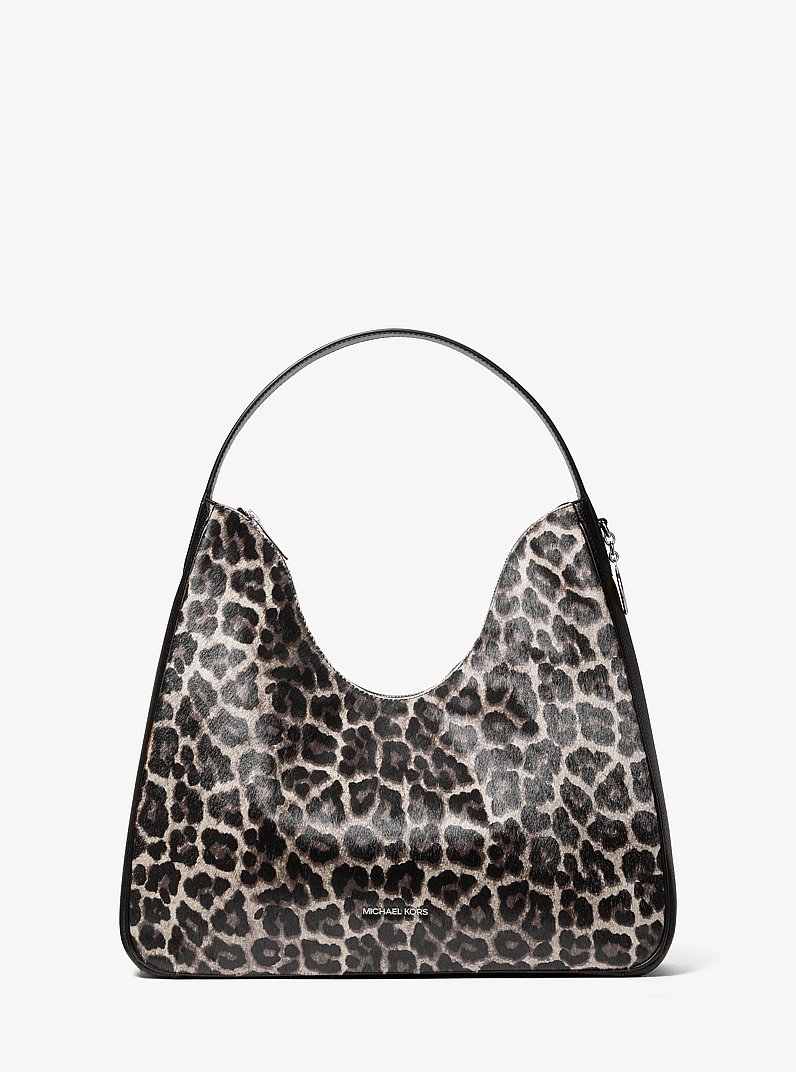 Bolso de hombro hobo Nayla mediano de pelo de becerro con estampado de leopardo in NEGRO | Michael Kors