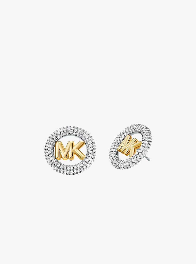 Medium Precious Metal-Plated Brass Pav&eacute; Logo Stud Earrings in TWO TONE | Michael Kors