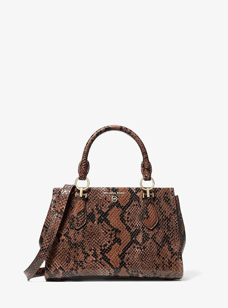 Marilyn Small Snake Embossed Leather Crossbody Bag in LUGGAGE | Michael Kors