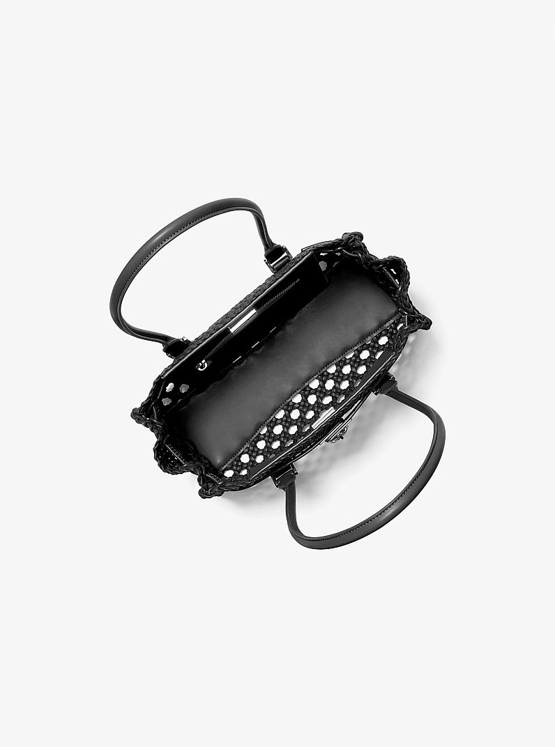 Hamilton Moderne Small Hand-Woven Satchel in BLACK | Michael Kors