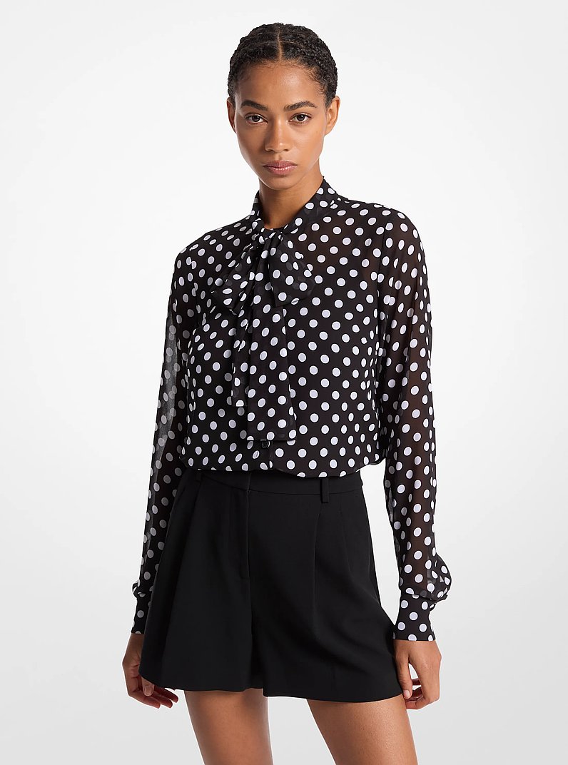 Polka Dot Georgette Tie-Neck Blouse in BLACK/WHITE | Michael Kors