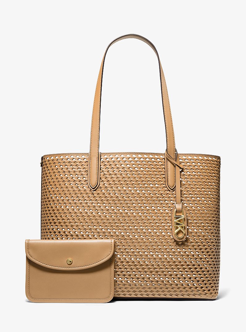 Draagtas Eliza van handgeweven leer, extra groot in CAMEL | Michael Kors