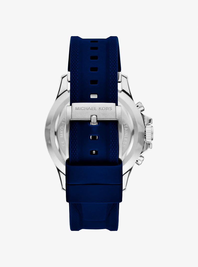Montre Everest surdimensionn&eacute;e argent&eacute;e &agrave; bracelet en silicone in BLEU MARINE | Michael Kors