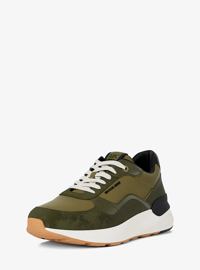 Trevor Leather and Corded Twill Trainer in IVY MULTI | Michael Kors