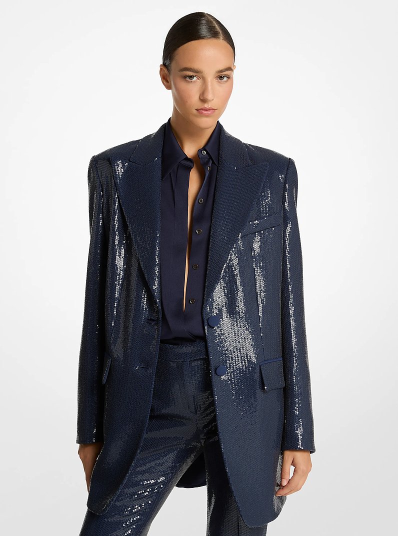 Sequined Boyfriend Blazer in MARITIME | Michael Kors