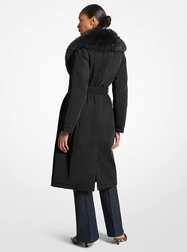 Abrigo tejido con cuello de pelo sint&eacute;tico y cintur&oacute;n in NEGRO | Michael Kors