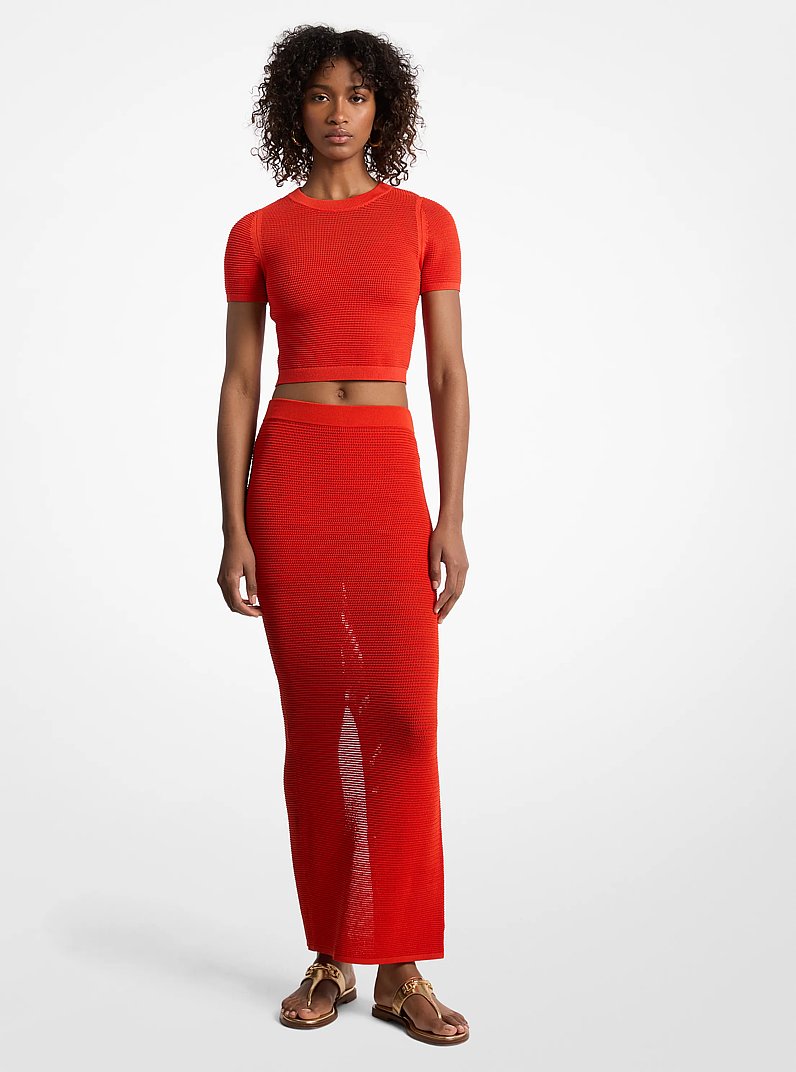 Crocheted Viscose Blend Maxi Skirt in RED CLAY | Michael Kors