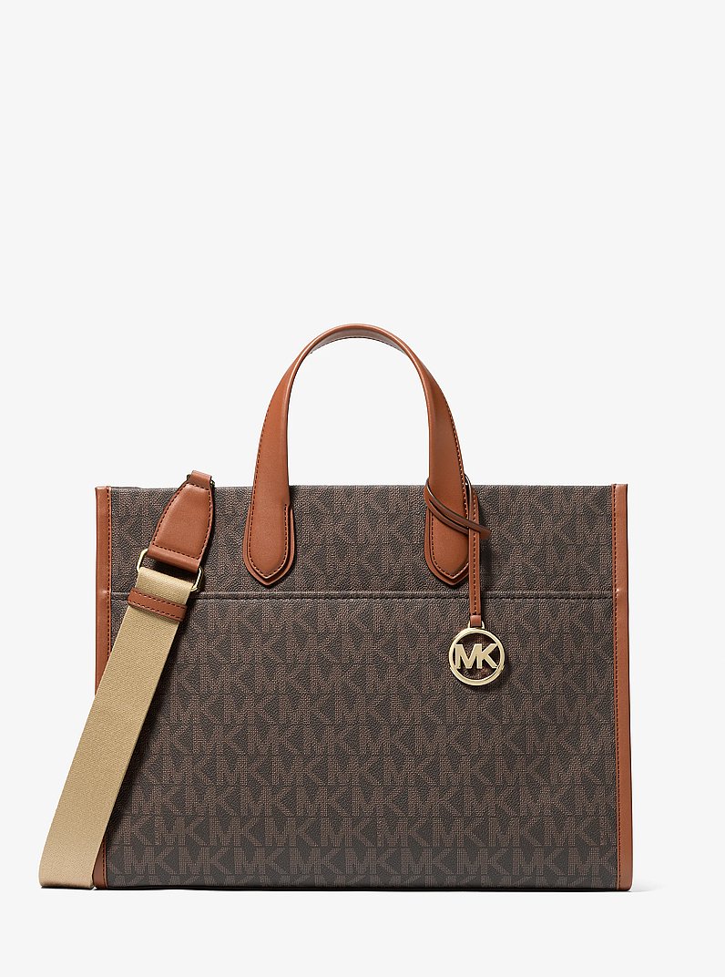 Gigi Large Signature Logo Tote Bag in BROWN/LUGGAGE | Michael Kors