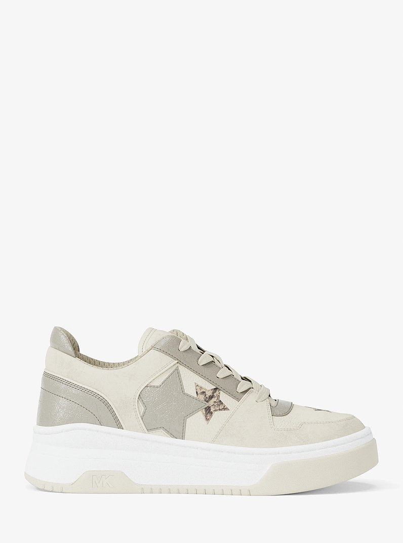 Lexi Embellished Mixed-Media Sneaker in CREAM | Michael Kors